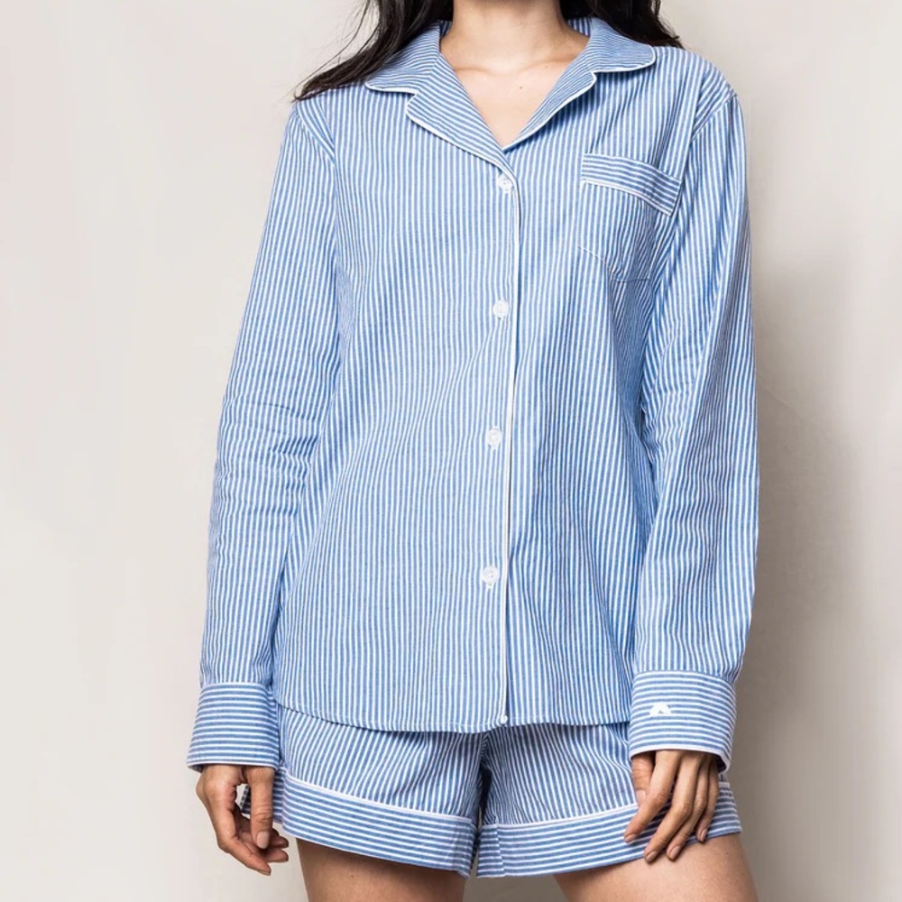 Classic Blue Stripe Cotton Pajama Set - Women's